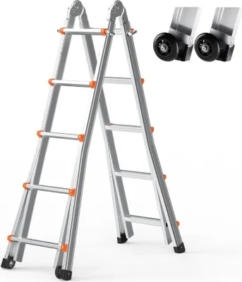 Produktbild von Teleskopleiter A-Rahmen 19 FT - Multifunktionsverlängerung für Haus und Garten - Zusammenklappbar und platzsparend
