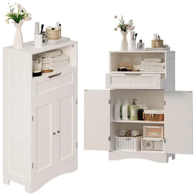 Image de Armoire De Salle De Bain Multifonctionnelle Pour Le Rangement – Portes + Tiroir – Style Loft