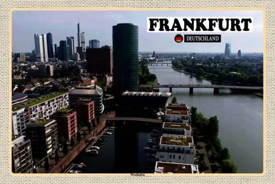 Produktbild von vianmo Holzschild 12x18 cm Frankfurt Westhafen Bildmotiv Reisemotiv Abenteuer Reisen