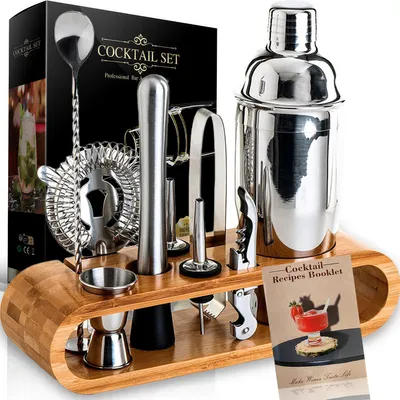 Produktbild von 10 tlg Cocktail Shaker Bar Set 750ml Cocktail Set aus Edelstahl Barkeeper Cocktail Mixer,