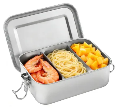 Image de Boîte à repas en acier inoxydable de 850 ml, boîte à repas robuste pour l'école, le travail et les pique-niques, avec 2 compartiments, étanche, sans BPA, pour adultes et enfants