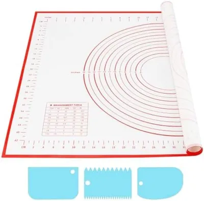 Produktbild von PromoHome® Silikon Teigroller-Matte - Extra Groß mit Maßmarkierungen und 3 en Teigschabern