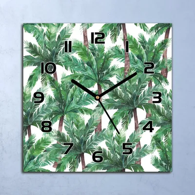 Produktbild von Wanduhr Echt-Glas-Küchenuhr  Palme Blume Blume Quarz 30x30 Deko Bilder