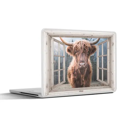Produktbild von MuchoWow® Laptop Aufkleber Sticker Cover Schottischer Highlander - Kuh - Berg - Aussicht 25x18 cm - Laptop-Deko