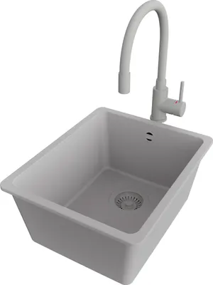 Produktbild von PRIMAGRAN Unterbauspüle Granit Grau 36x44cm, Spülbecken 1 Becken + Küchenarmatur 38x14cm + Ablauf-Set, Granitspüle ab 40er Unterschrank - Venedig Easy