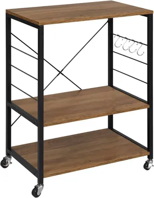 Produktbild von WOLTU Küchenregal auf Rollen, 6 Ablagen, 4 Haken, Metallrahmen, 60x40x82,5 cm : Rustikales Braun Farbe: Rustikales Braun