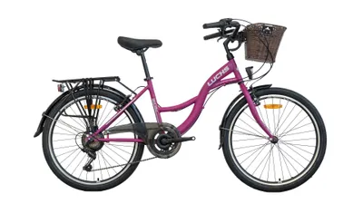 Produktbild von Luchs Feline 24-Zoll Citybike – 7-Gang Shimano Fahrrad mit Rattankorb, Beleuchtung ideal ab 135 cm Körpergröße Kinderfahrrad Hollandrad Bike in Lila