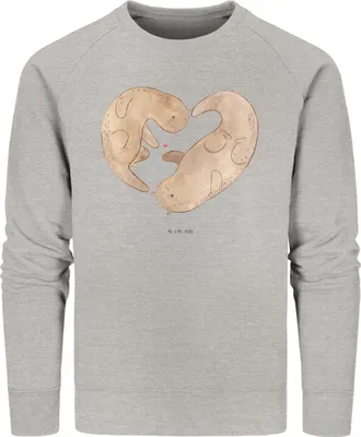 Produktbild von Mr. & Mrs. Panda Baumwoll Pullover Otter Herz Größe XL - Heather Grey - Geschenk, Sweatshirt, Liebe, Pulli, Sweater, Hochzeitstag, Bio