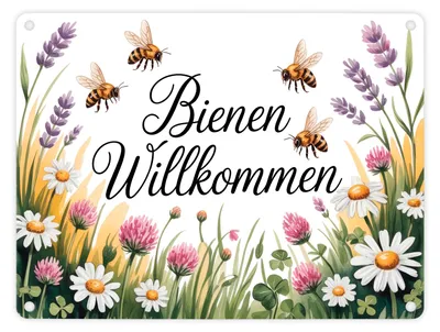Produktbild von Wildblumenwiese Bienen willkommen Metallschild in 15x20 cm