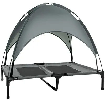 Produktbild von Erhöhtes Hundebett mit Baldachin, Hundeliege outdoor mit Dach, überdachtes erhöhtes Hundebett Garten