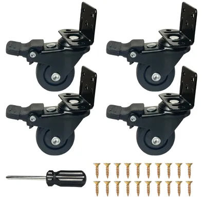 Produktbild von Möbelrollen Set von 4 - Schwere Rollen 50 mm - Drehrollen mit Bremse - L-förmige Rollen - Tragfähigkeit 50 kg pro Rolle - Leise und kratzfest