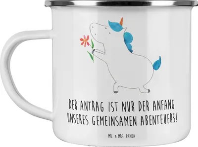 Produktbild von Mr. & Mrs. Panda Teebecher Heiratsantrag Abenteuer - Weiß - Geschenk, Beziehung, Teetasse, Heiraten, Reisebecher, metallbecher, Antrag, Geschenke, becher emaille, Pott