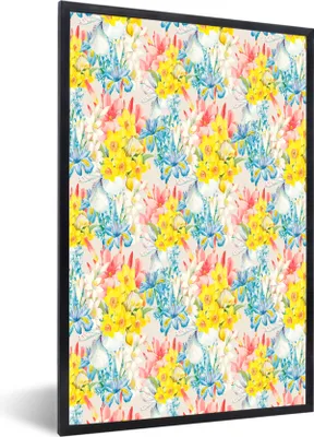 Produktbild von MuchoWow® MuchoWow® Gerahmtes Poster Blumen - Collage - Natur 60x90 cm - Poster mit zchwarzem Bilderrahmen - Kunst