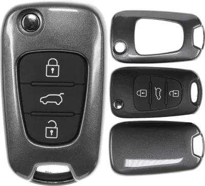 Produktbild von Auto Schlüssel Kunststoff Hülle ABS Plastik Schutz Cover Grau kompatibel mit Hyundai i30 ix20 ix35 Kia Soul Sportage Ceed Klappschlüssel