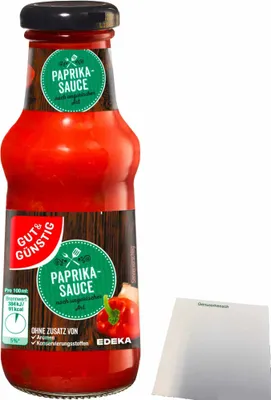 Produktbild von Gut & Günstig Paprika-Sauce ungarischer Art feurig-pikant (250ml Glas) + usy Block