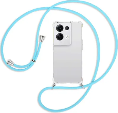 Produktbild von Handykette Backcover-Schutzhülle mit Band (Metall silberfarben) für Oppo Reno8 Pro 5G (6.62'') - himmelblau