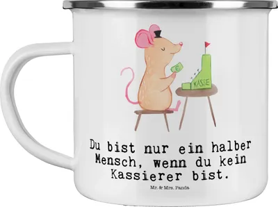 Produktbild von Mr. & Mrs. Panda Pott Kassierer Herz - Weiß - Geschenk, Spruch, Witzig, Emaille Tasse, Haferl, Lustig, becher, Kaffeepott, Kassenwart, Teetasse