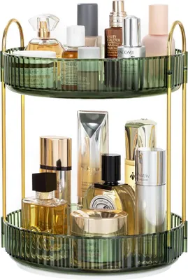 Produktbild von Um 360 ° drehbarer Make-up-Organizer, drehbares Make-up-Halterregal für das Badezimmer, Kosmetikaufbewahrung mit großer Kapazität, Waschtischregal