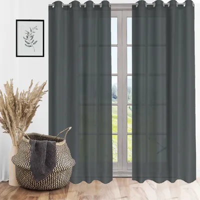 Produktbild von Ösenschal Blickdicht Ösenvorhang Ösengardine Gardine Gardinen Ösen Vorhang Vorhänge Dunkelgrau 2 Stück 140cm(B) x 245cm(L)