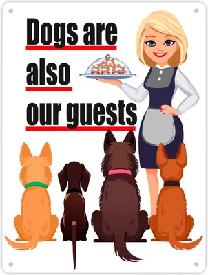Produktbild von Hunde im Restaurant Metallschild XL in 21x28 cm mit Spruch: Dogs are also our