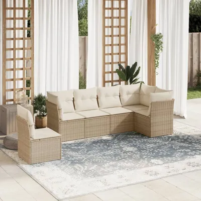 Produktbild von Gartenmöbelgarnituren - 6-tlg. Garten-Sofagarnitur mit Kissen Beige Poly Rattan Möbel21