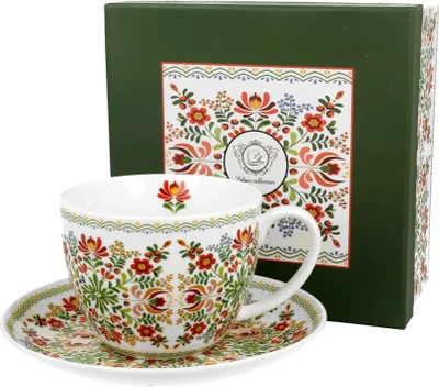 Produktbild von DUO ETNO Jumbobecher 470 ml HUNGARIAN mit Untertasse, New Bone China Porzellan