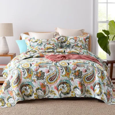 Obrázek produktu pro Přikrývka na postel 240 x 260 cm - Bavlna - Oboustranná - Květinový/Paisley - Prošívaná