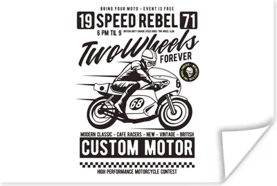 Produktbild von MuchoWow® Poster Motorrad - Mann - Helm - Vintage 90x60 cm - Schlafzimmer