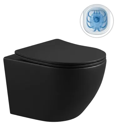 Immagine prodotto di CERANO - WC sospeso Verde, senza brida + sedile Slim/UF - nero opaco - 49x36 cm