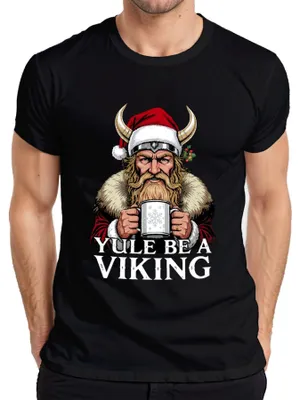 Immagine prodotto di Maglietta Yule Be A Viking Viking Christmas Beard Horns Vintage Uomo, Nero, S