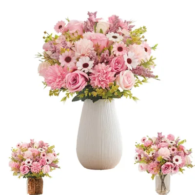 Image de Bouquet de fleurs artificielles - 4 bouquets en soie - Fleurs décoratives pour l'intérieur - Rose
