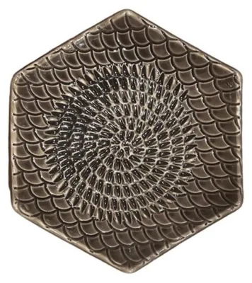 Produktbild von Kaladia Keramik Reibeteller Hexagon - Braun - ideal zum Zerkleinern von Zutaten - 12x3 cm - handgemacht & handbemalt