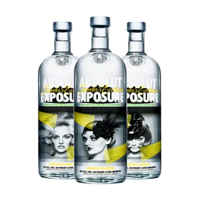 Produktbild von Absolut Vodka 1L Exposure 3er Set – Limited Edition 2013 - Sammleredition mit Fotodruck von Johan Renck – 3 x 1000ml Wodka - Kunstflasche für Sammler