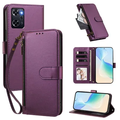 Produktbild von Geldbörse Hülle für Oppo Reno9 A, Kunstleder Handyhülle mit Kartenfächer, Ständer, Handschlaufe Lila
