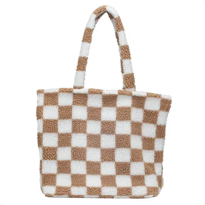 Produktbild von Selencia Zaya Tote Bag - Teddy Laptoptasche 16 Zoll - Checkered Beige