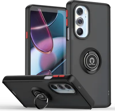 Produktbild von Motorola Edge X30 Hülle, Ring Halter Ständer Matte Transluzent TPU Rahmen Stoßfest Schutzhülle für Motorola Edge X30 / X30 Pro Dunkelgrau