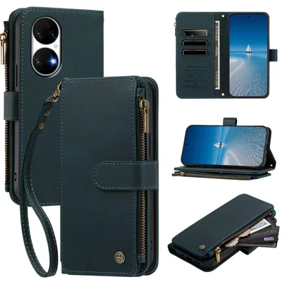 Obrázek produktu pro Pouzdro pro Huawei P50,Polyuretankůže peněženkové pouzdro, na karty, kapsa na zip, stojánek, poutko Zelená
