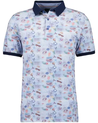Ragman Piqué-Polo mit Alloverprint in blau