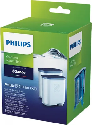 Productafbeelding van Philips AquaClean CA6903/22: Originele waterfilters, Saeco, 2 stuks. Geschikt voor de 800, 1200, 2200, 3200, 4300, 4400, 5400 en 5500 series. Materiaal: kunststof. Inhoud: 2 stuks. Vulgraad: 70%. Afmetingen: 130 mm
