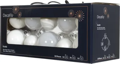 Produktbild von Decoris Weihnachtskugeln aus Glas Ø 5, 6, 7 cm winterweiß 20 Stück