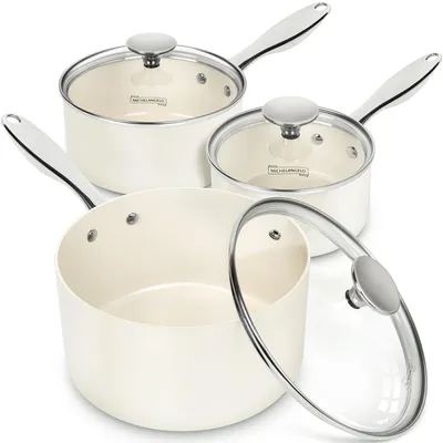 Produktbild von MICHELANGELO Stielkasserollen-Set, 1 l, 2 l, 2,8 l, Keramik-Antihaftbeschichtung, Weiß