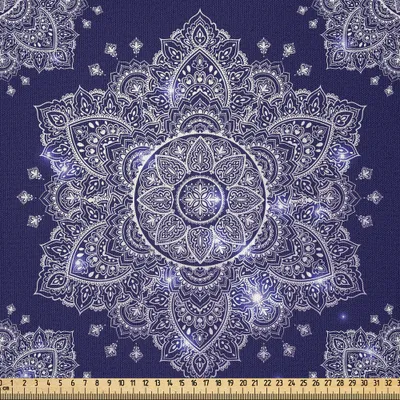 Produktbild von ABAKUHAUS Ethnisch Microfaser Stoff als Meterware , Ethnische Blumenverzierung Stammes- runde Mandala Paisley inspirierte Retro-Stil, 10 M (230 x 1000 cm), Lavender Blue Indigo