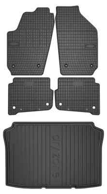 Image de Tapis en caoutchouc + bac de coffre pour Volkswagen Polo IV 9N 2001-2009 (hayon) – 5 pièces, noirs, sur mesure