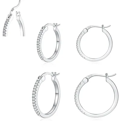 Produktbild von Creolen Set 3 Paar Silber Gold Damen Herren 13/15/20mm Zirkonia 925 Sterling Silber
