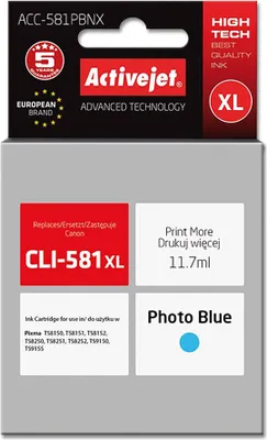 Produktbild von Activejet ACC-581PBNX Tintenpatrone (Ersatz für Canon CLI-581PB XL; Supreme; 11 70 ml; photo cyan)