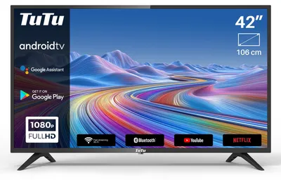 Produktbild von TUG42FD1 TuTu Android Smart TV - LED Full HD - 42 Zoll/108 cm - Sprachsteuerung & Streaming-Apps - HDMI x3, USB x2, CI+ - Tripple Tuner DVB-T/T2/S/S2/C - Randlos Design - Montiert in Eindhoven, Niederlande - TUG42FD1