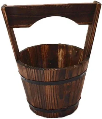 Produktbild von Holzeneimer mit Griff - Vintage Pflanztopf - 1 Stück - Holz - Rustikal