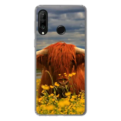 Produktbild von MuchoWow® Handyhülle Schutzhülle Hülle für Huawei P30 Lite Schottischer Highlander - Tiere - Blumen Silikon Softcase Handy Hülle - Handyhülle