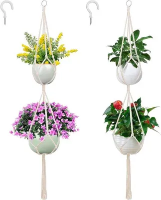 Produktbild von Doppelte Pflanzenhänger Set aus 2, handgemacht, mit Bürste, für Innen und Aussen, Baumwollseil