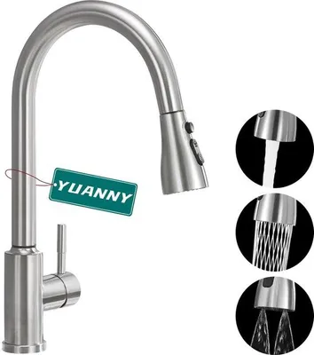 Obrázek produktu pro Kuchyňská baterie z nerezové oceli s otočnou hlavicí o 360°, vysokotlaká, 3 druhy proudu, výsuvná hlavice